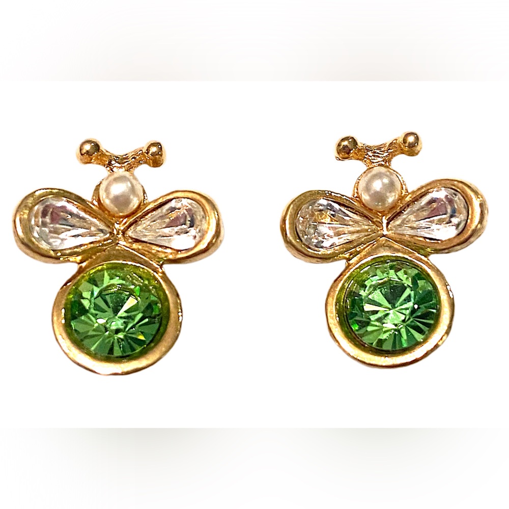 AVON Vintage Bug Bee Earrings Green Gold